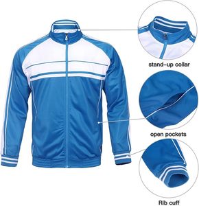 Men's <b>Blue</b> White Color Blocking Tracksuit Set Full Sleeve Zipper Stand Collar Sporty Breathable Polyester Autumn Wear - Product Image 4