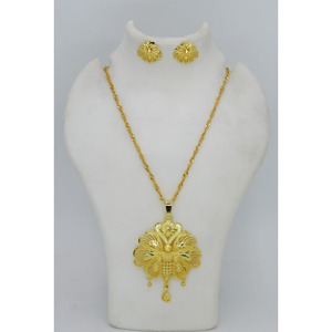 Pendiente de aleación chapada en oro étnico, conjunto de colgante de cadena, conjunto de colgante de joyería de diseñador de exportación inspirado tradicional de moda, pendiente de cadena - Product Image 4