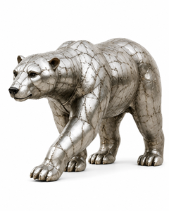 Escultura de Oso Plateado, Estatua de Oso Polar de Metal, Figura de Animal Caminando para Decoración de Jardín, Hogar, Patio y Paisaje - Product Image 1
