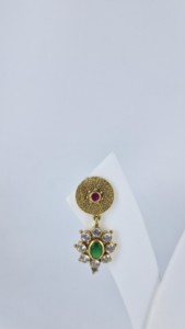 Jaipur Heritage Gold Plated Dangle Drop <b>Earrings</b> Natural CZ Stone CZ <b>Crystal</b> Flower <b>Earrings</b> Pair Women Gift - Product Image 3