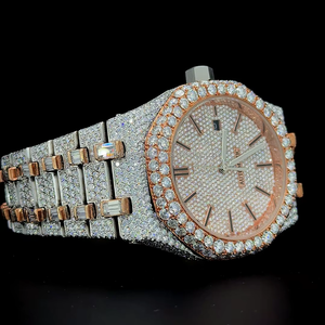 Montre automatique à cadran numéroté bicolore or rose, entièrement sertie de diamants moissanite VVS de 27,5 carats - Product Image 5
