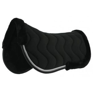 EQUIPRO Tapis de selle de dressage noir à motif sud-ouest, garni de fausse fourrure, avec passe-couette et sangle de selle à bordure argentée - Product Image 1