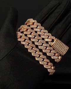 Cadena Cubana de Plata 925 con Moissanita, Chapada en Oro Rosa y Rodio, Estilo Hip Hop Iced Out, Pasa Prueba de Diamantes, Lujo para Boda y Compromiso - Product Image 3