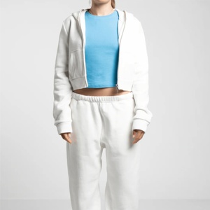 Prix usine femmes vêtements de sport lourd 100% coton polaire goutte épaule surdimensionné pull pleine fermeture éclair recadrée à capuche - Product Image 1