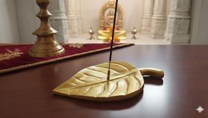 Luxury Golden Leaf Shape <b>Incense</b> <b>Stick</b> <b>Holder</b> Set of 2 Stylish Decorative Aromatic Fragrance Stand <b>for</b> Home And Gift Use - Product Image 4