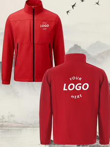 Men's Red Fleece Jacket <b>Zip</b> <b>up</b> Stand Collar Windproof Custom Logo Casual Outdoor Workwear Winter Made in Bangladesh - Product Image 2