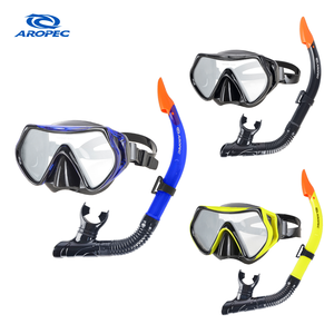 Masque et tuba de plongée AROPEC avec lentille anti-buée en verre trempé pour adultes, équipement de plongée en mer, bleu, orange, jaune - Product Image 1