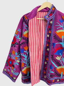 Veste en lin brodée de fleurs, col montant, manches longues, style Prairie Chic, vêtements de printemps pour femmes - Product Image 3