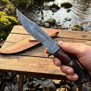 Cuchillos de Caza Profesionales Hechos a Mano al por Mayor, de Acero de Damasco, Hoja Fija, Mango de Cuerno, para Supervivencia al Aire Libre y Camping con Funda - Product Image 6