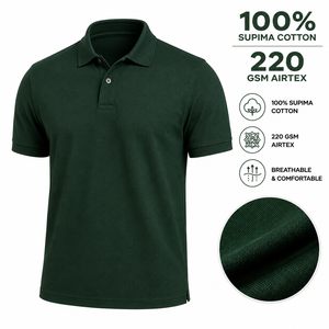 Chemise pour homme en coton Supima 100% bambou vert foncé 220 GSM Airtex, coupe classique, respirante, séchage rapide, décontractée, manches courtes, unie - Product Image 2