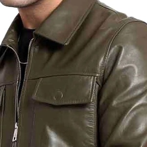 OEM Custom Made Tailor Made genuine sheep leather bomber <b>racing</b> <b>jacket</b> Zip-Front Two-Pocket Men's <b>Jacket</b> - Product Image 5