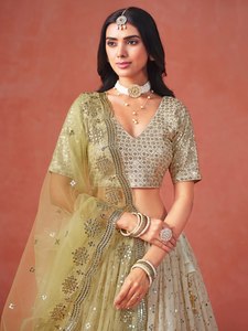 Elegant Beaded Organza <b>Lehenga</b> Set with Strapless Neckline Backless Blouse A-Line Silhouette Floor-Length Skirt for Bridesmaid - Product Image 2