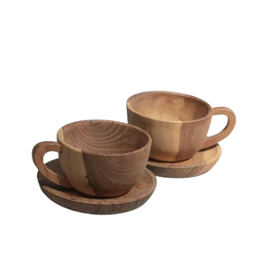 Tasses à café et à thé en bois naturel durables, de qualité supérieure, avec soucoupes, classiques, écologiques, logo personnalisé, café, thé et expresso - Product Image 4
