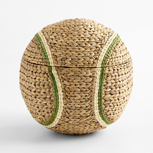 Sporty Woven Water Hyacinth Tennis Ball Kid Storage Basket With <b>Green</b> Detail Woven Handmade Kids Room Decorative Organize - Product Image 1