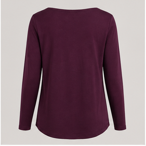เสื้อยืดผู้หญิงสีเบอร์กันดี คอกว้าง แขนยาว ทรงหลวม รุ่น WTS-0100 - Product Image 2