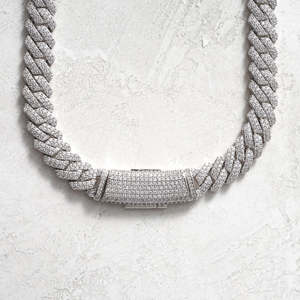 Collar de Cadena Cubana de Plata de Ley 925 con Moissanita, Corte Brillante Redondo, Joyería Hip Hop para Fiestas y Bodas - Product Image 1