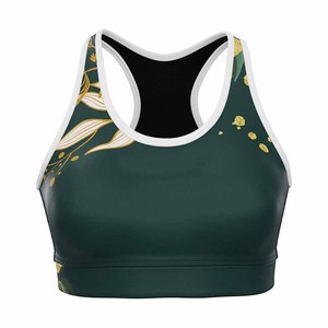 Sujetador Deportivo Personalizado con Estampado Floral Verde Oscuro, Sublimación con Lámina Dorada, Estilo Racerback, Ropa Deportiva para Gimnasio, con Logotipo Personalizado - Product Image 1