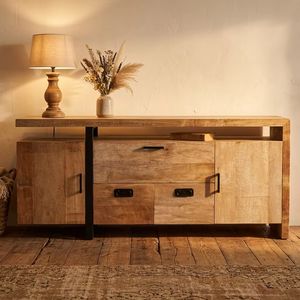 Aparador Miya de Madera Maciza Estilo Japandi con Almacenamiento, Acabado Natural, Elegante Vinoteca para Comedor u Hotel - Product Image 3