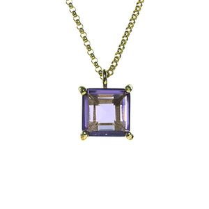 Gorgeous 100% Natural Purple Amethyst Faceted Gemstone Square Shape <b>Solid</b> 925 Sterling Silver Dainty Fine <b>Pendant</b> Chain Necklace - Product Image 3