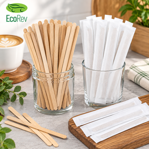 ไม้คนชาแบบใช้แล้วทิ้ง EcoRev ทำจากไม้ไผ่ ห่อแยกชิ้น ย่อยสลายได้ เหมาะสำหรับร้านกาแฟ ดีไซน์เรียบง่าย - Product Image 5