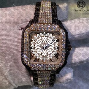 Montre de luxe pour homme Charm Jewells, boîtier carré en acier inoxydable de 40 mm, lunette sertie de diamants, mouvement mécanique analogique, bracelet en acier inoxydable - Product Image 4