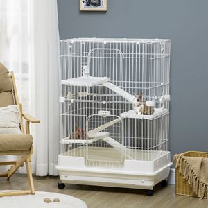 4-livello 32 \ "piccola gabbia per animali chiudibili a chiave vassoio scorrevole universale conigliera per furetti di colore bianco - Product Image 2