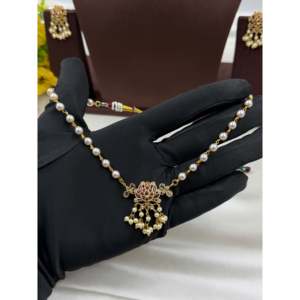 <b>Indian</b> Ethnic Yukta Traditional Pearl Gold-Plated Bridal Necklace & Earring <b>Set</b> - Product Image 2