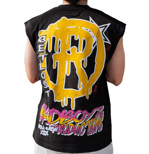 <b>Men</b> Washed <b>Black</b> <b>Tank</b> <b>Top</b> Bold Graphic Print Sleeveless Studded Streetwear Casual Summer Muscle Shirt - Product Image 2