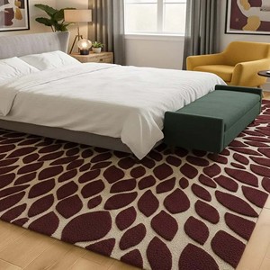 Tapis floral bordeaux, tapis de salon moderne à motifs géométriques tuftés, tapis d'appoint du milieu du siècle, décoration intérieure abstraite contemporaine - Product Image 6