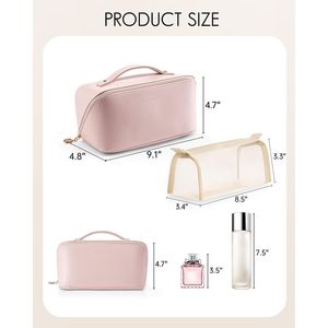 Large Capacity PU Leather Travel <b>Toiletry</b> <b>Bag</b> Waterproof Portable Makeup Pouch with Divider <b>for</b> <b>Women</b> Cosmetic <b>Bags</b> - Product Image 2