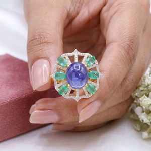 Wholesale 925 Sterling Silver Designer <b>Cocktail</b> <b>Ring</b> for Women Natural Kyanite Emerald Diamond Gemstones | IGI Certified Wedding - Product Image 4