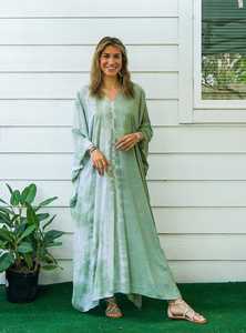 Premium Quality Women's <b>Kaftan</b> Dress V-neck Tie Dye Eco-Friendly Casual <b>Summer</b> Boho Style Slit Ankle-Length Straight Silhouette - Product Image 3