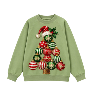 Sudadera de mujer color malva con cuentas, diseño de árbol de Navidad y muñeco de nieve, cuello redondo, hombros caídos, manga larga, top de invierno - Product Image 3