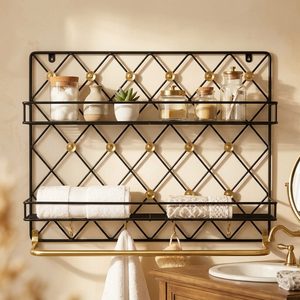 Estante de pared de latón negro SS202 hecho a mano con diseño de roseta, 60 cm, unidad de pared de latón Saira tres en uno para decoración del hogar, hoteles y bodas - Product Image 2