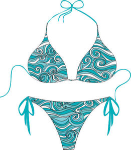 Conjunto de Bikini Halter para Mujer con Estampado de Olas, Parte Inferior con Lazos Laterales, Poliéster de Secado Rápido, Cordón Ajustable, Corte Regular, Estampado Digital Elástico - Product Image 3
