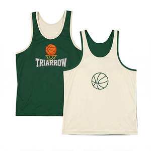 Débardeur de basketball unisexe vert et crème, maillot sans manches imprimé, vêtement respirant en polyester - Product Image 1