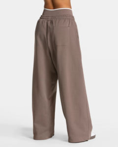 Pantalones de chándal casuales de mujer de cintura media, pierna ancha, holgados, estilo urbano, con bolsillos, para invierno, ODM, 100% algodón, pintados - Product Image 1