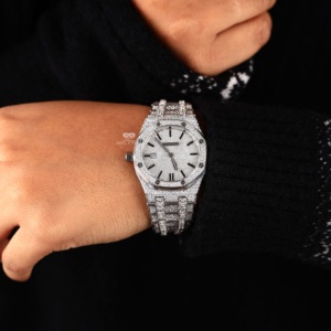 Moissanite Diamond Luxury Iced Out Women Watch 34mm Stainless Steel <b>White</b> Tone Quartz Hip Hop Style WristWatch For Women Gift - Product Image 4