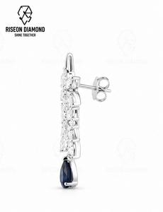 Pendientes de Diamantes Marquise con Diseño Floral, Oro Blanco de 18K, Zafiro Azul en Forma de Pera, Cascada Elegante, Joyería Fina para Novias y Eventos Nocturnos - Product Image 3