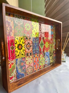 ถาดไม้เคลือบเรซิ่นพิมพ์ลายเคลือบเงาสำหรับเสิร์ฟขนมหวานและเค้ก  อุปกรณ์ตกแต่งเค้ก - Product Image 6