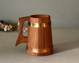 Chope à bière vintage allemande en bois, rustique, faite à la main, pour la décoration intérieure - Product Image 2
