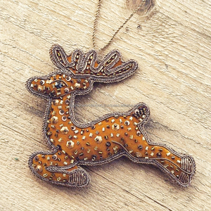 Luxury <b>Beaded</b> Zari Horse Ornament Golden Holiday Decoration with Green and <b>Red</b> Accents for Christmas Tree or Festive Display - Product Image 3