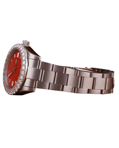 Montre de luxe personnalisée pour homme, cadran rouge, or blanc, diamants, entièrement pavée, automatique, chiffres romains, boîtier rond - Product Image 2