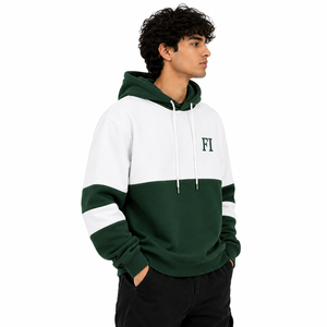 Sweat-shirts à capuche bicolores épais, brodés sur mesure, en molleton de coton, coupe oversize, style streetwear, fournisseur B2B en gros - Product Image 1