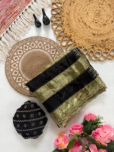 Sari traditionnel Reglance Premium Soft 9 Patta Space Silk, magnifique travail artisanal Jarkhan, bordure richement ajourée, infroissable et lourd - Product Image 1