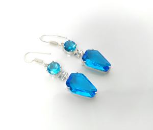 Boucles d'oreilles pendantes en laiton plaqué argent 925, style bohème artisanal, topaze bleue, élégantes, tendance, bijoux de mariage en perles - Product Image 3