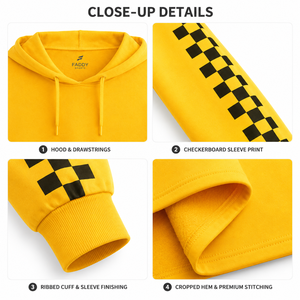 เสื้อฮู้ดครอปสีเหลืองลายตารางแขนพิมพ์ลาย สไตล์สตรีทแวร์ ทรงหลวมไหล่ตก สำหรับผู้หญิง ขายส่ง - Product Image 4