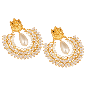 Pendientes Jhumki de Plata de Ley 925 con Baño de Oro de 18K, Diseño Étnico de Última Moda, con Perla y Circonita Cúbica - Product Image 3