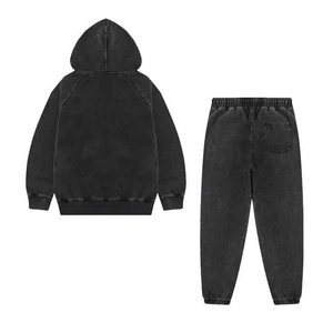 Ensemble de survêtement deux pièces délavé à l'acide pour homme – Tenue de sport décontractée pour la gym et le jogging – Ensemble d'entraînement personnalisable avec logo - Product Image 2