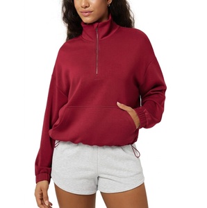 Sudadera de Forro Polar con Cierre de Cremallera de un Cuarto para Mujer, Color Mostaza, Manga Larga, Cuello Alto, Color Sólido, Ropa de Otoño, Marca Index Apparel - Product Image 5